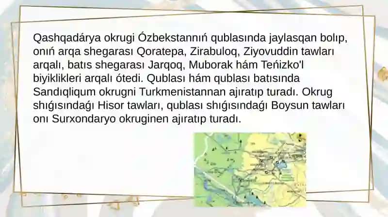 Qashqadárya tábiiy geografiyalıq okrugine sıpatlama 3