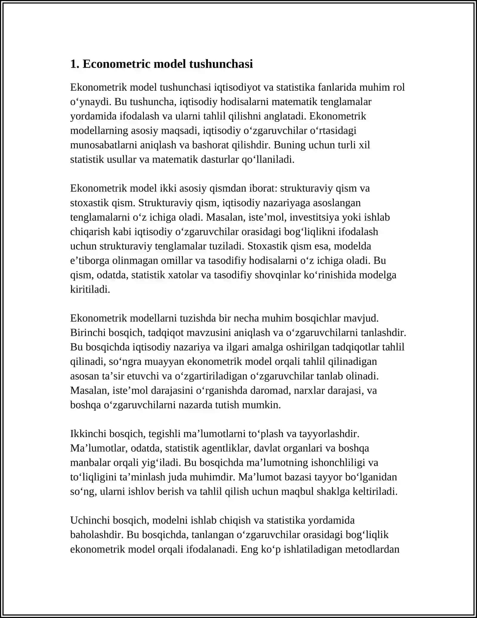 EKONOMETRIK MODELLASHTIRISH ASOSLARI 3