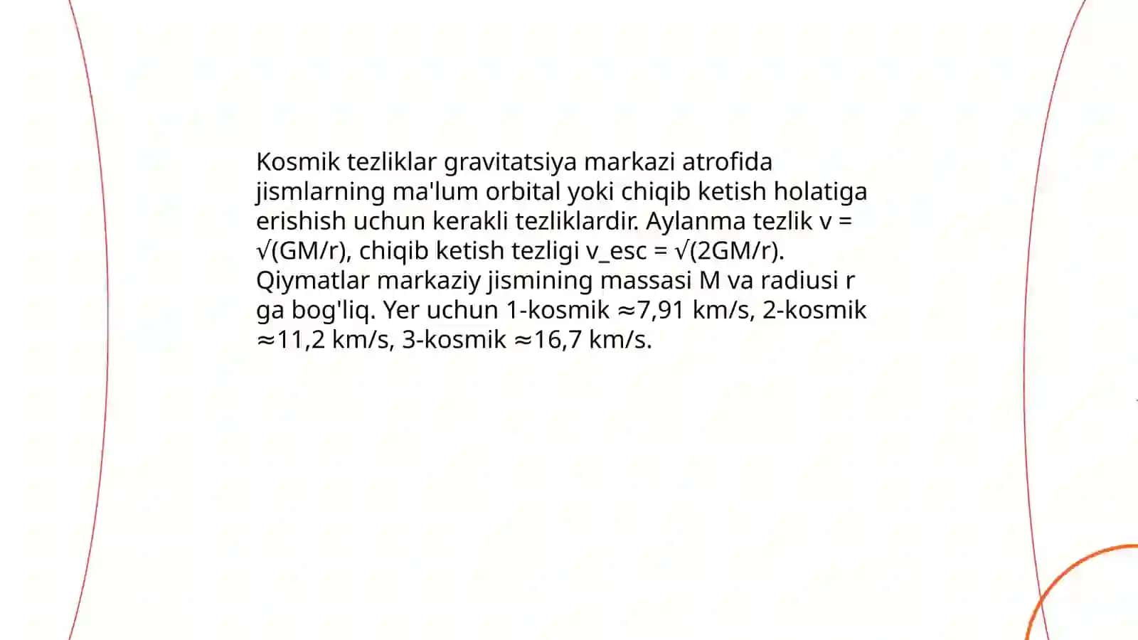 Kosmik tezliklar. Sun’iy yo‘ldoshlar. Kepler qonunlari 3