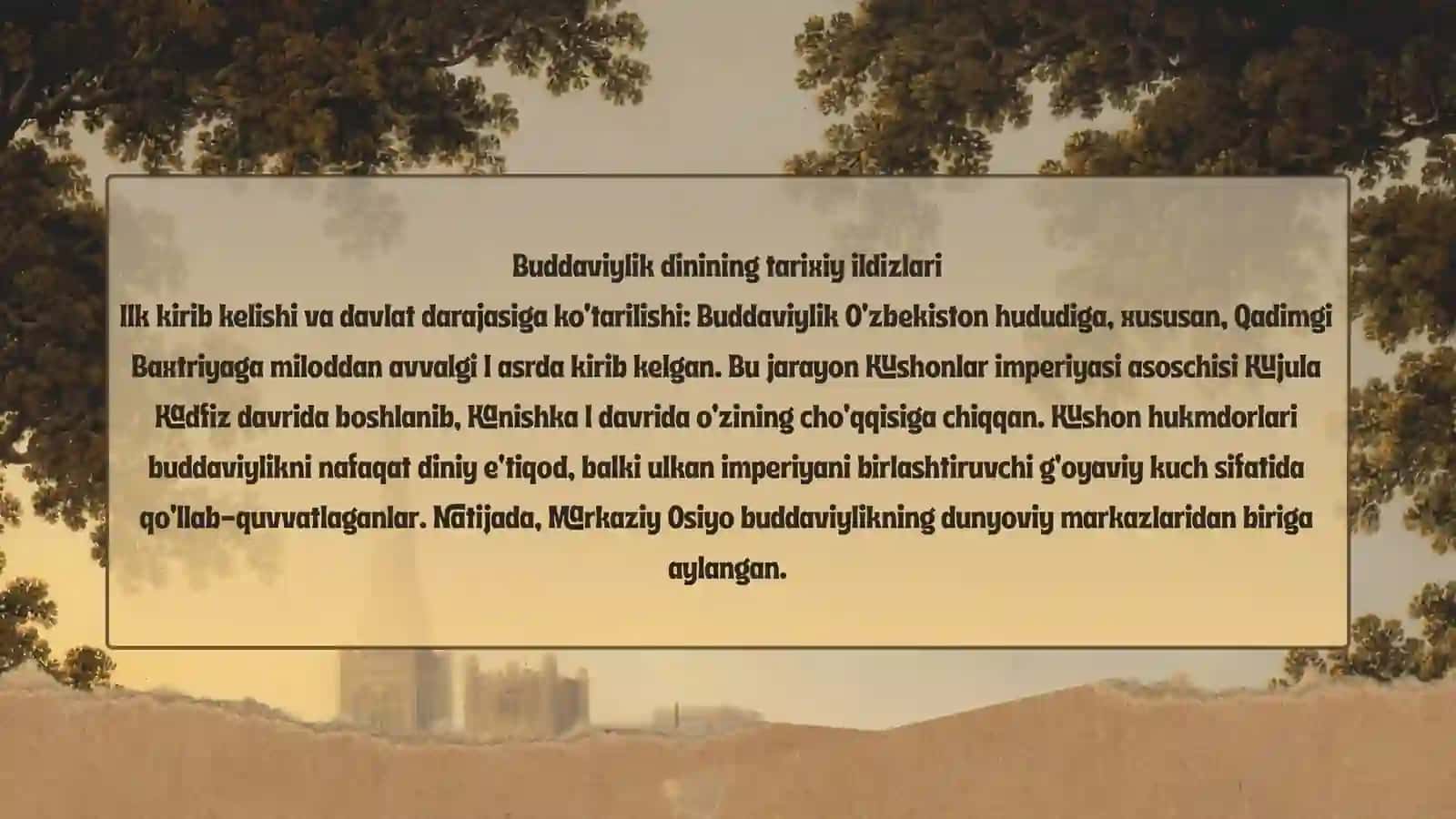 O‘zbekistonda buddaviylik dinining tarixiy ildizlari (Qaratepa, Fayoztepa, Dalvarzintepa) va hozirgi zamondinshu 3