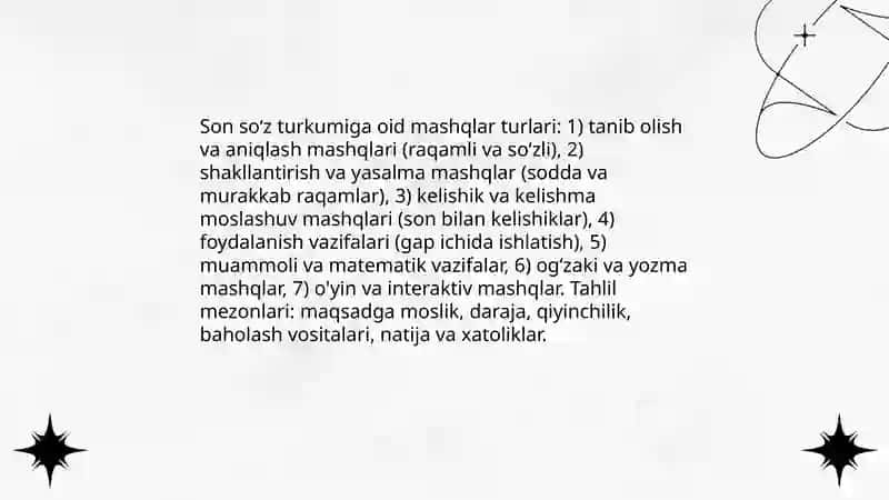 Son soʻz turkumini oʻrgatishdagi mashqlar tizimini tahlil qilish 3