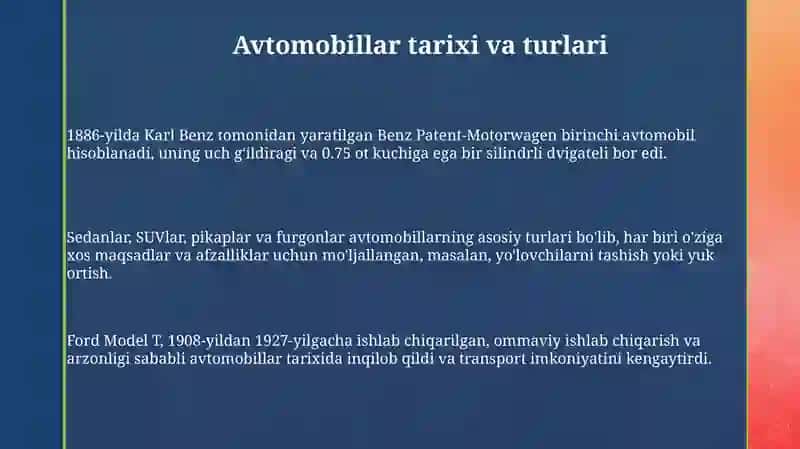 Avtomobillar: Umumiy ma'lumot 3