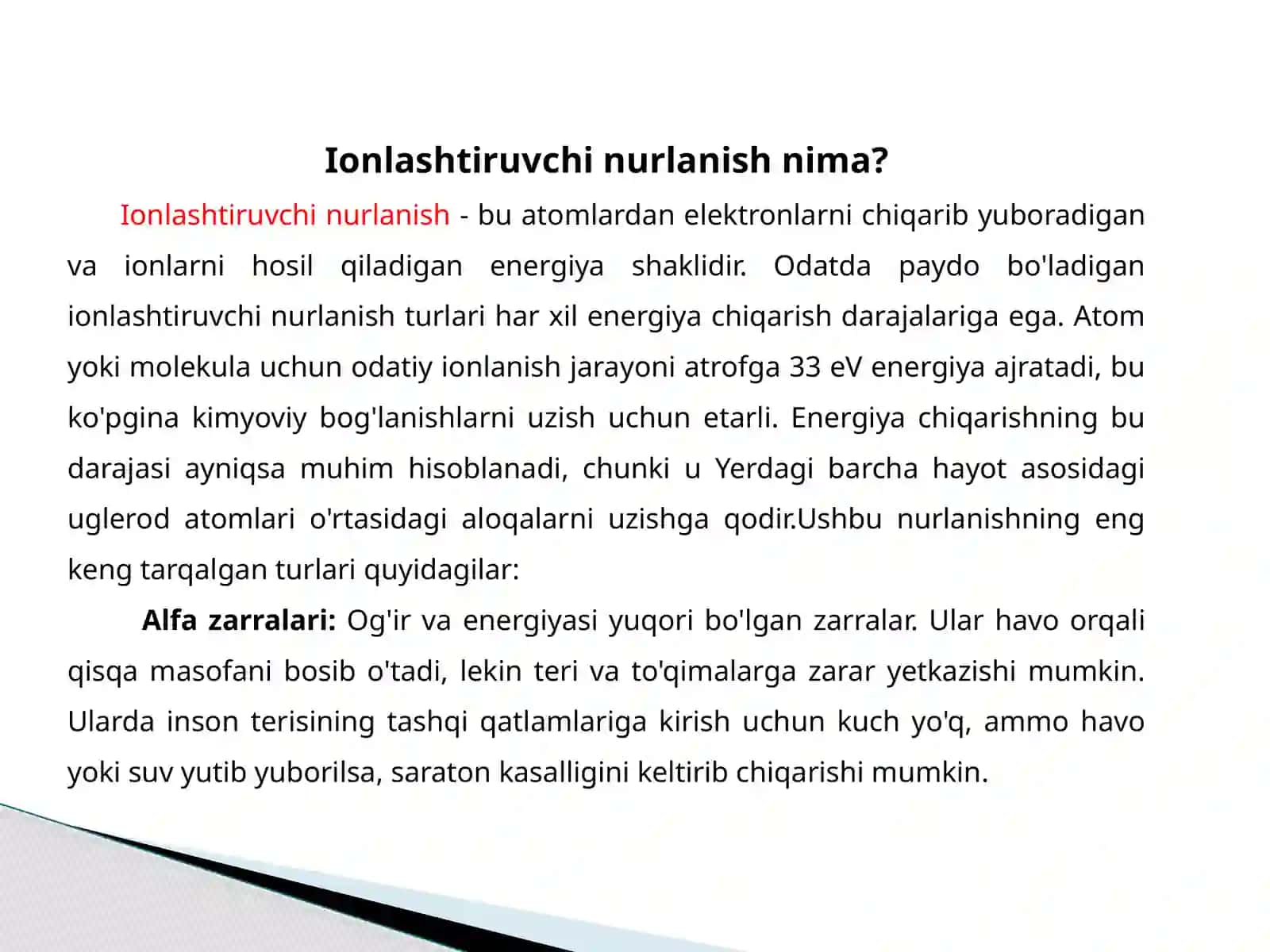 Ionlashtiruvchi nurlanishlarning biologik ta’siri | Fizika prezentatsiya PPT 3