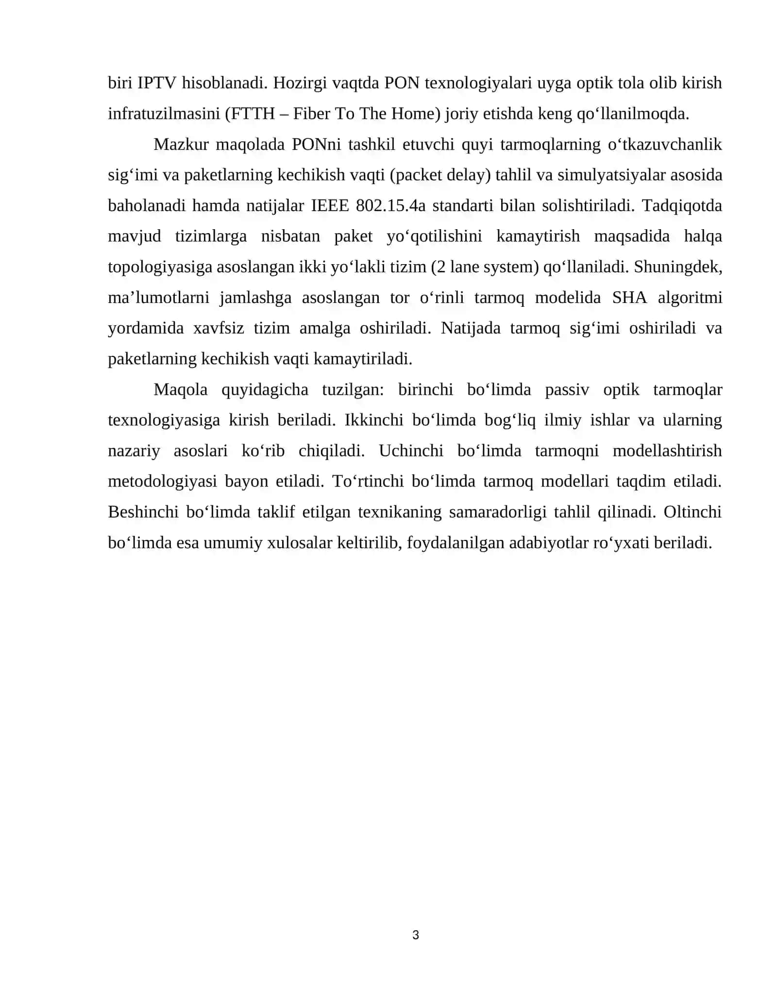 PASSIV OPTIK TARMOQLARNING AFZALLIKLARI. PASSIV OPTIK ALOQA TARMOQLARIDA TRAFIK XARAKTERISTIKALARINI TAHLIL QILISH 3