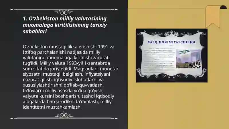 O'zbekiston milliy valyutani momilaga kiritilishi 3