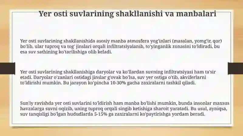 Yer osti suvlarining shakllanishi va harakati 3