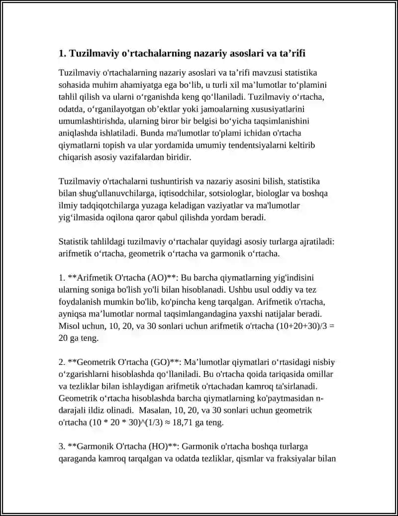 TUZILMAVIY O'RTACHALARDAN STATISTIK TADQIQOTLARDA FOYDALANISHI 3