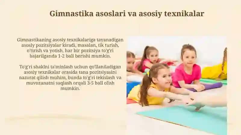 Gimnastika asoslari, Harakat ko'nikmalami shakllantirish va gimnastika mashqlar 3