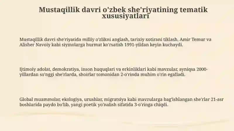 Mustaqillik Davri O'zbek She'riyatining Tematik Xususiyatlari 3