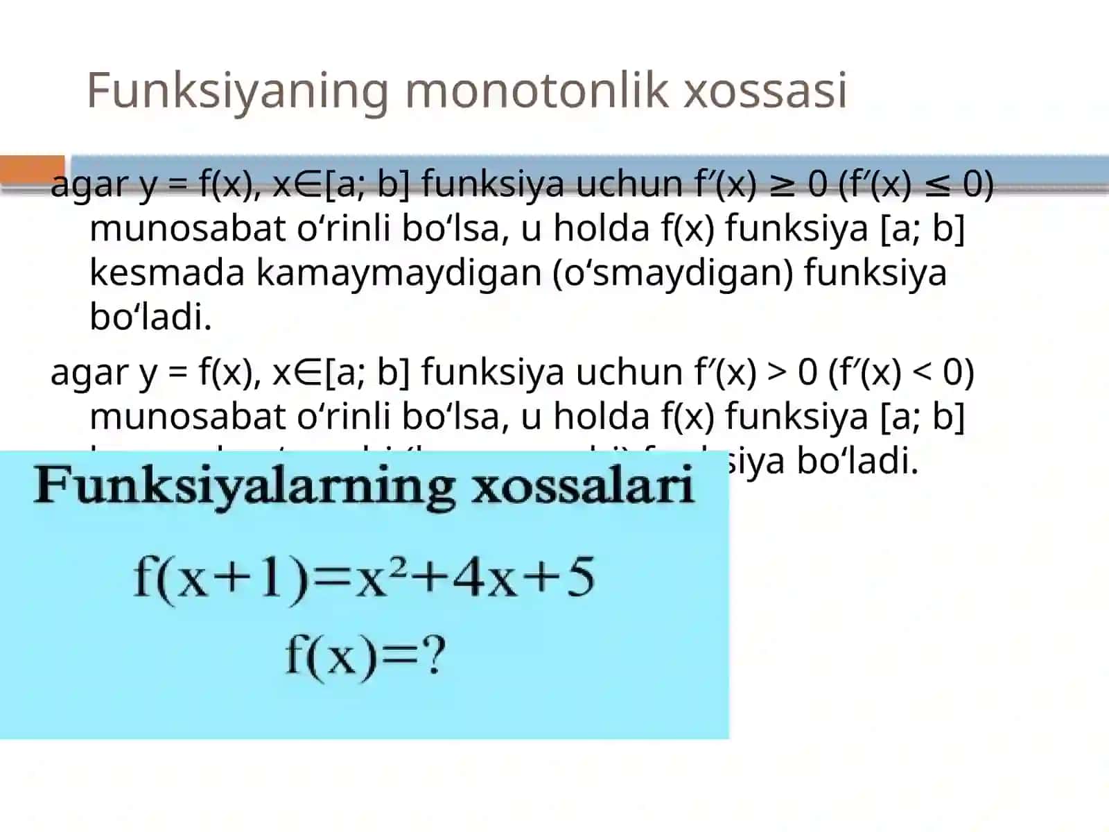 Hosilaning ba’zi tatbiqlari. Teylor formulasi. Lopital qoidasi 3