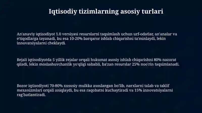 Iqtisodiy tizimlar va ilmiy malumotlar va bozor iqtisodiyotining mohiyati 3