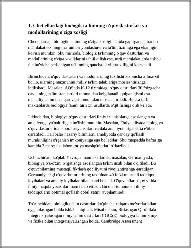 CHET ELLARDAGIU BIOLOGIK TA'LIMNING O'ZIGA XOSLIGI 3