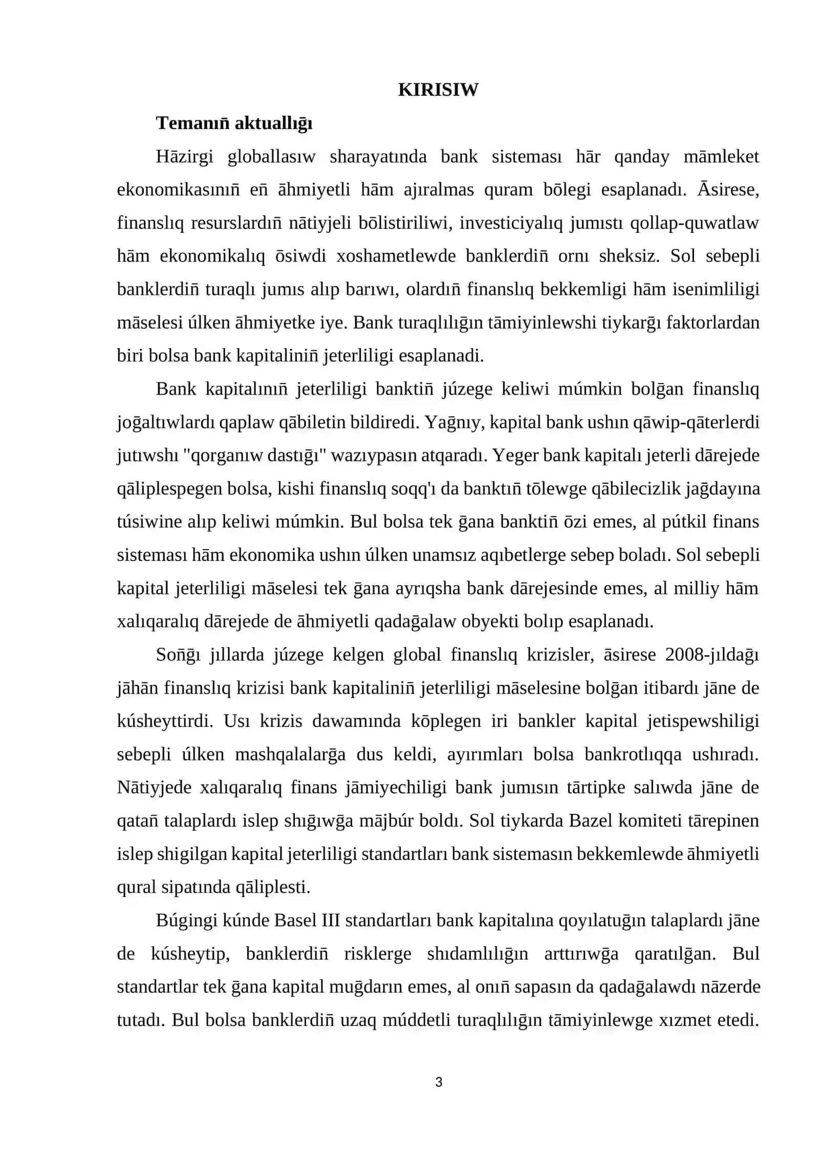 Bank kapitalınıń jeterliligi de xalıq aralıq standartlar 3