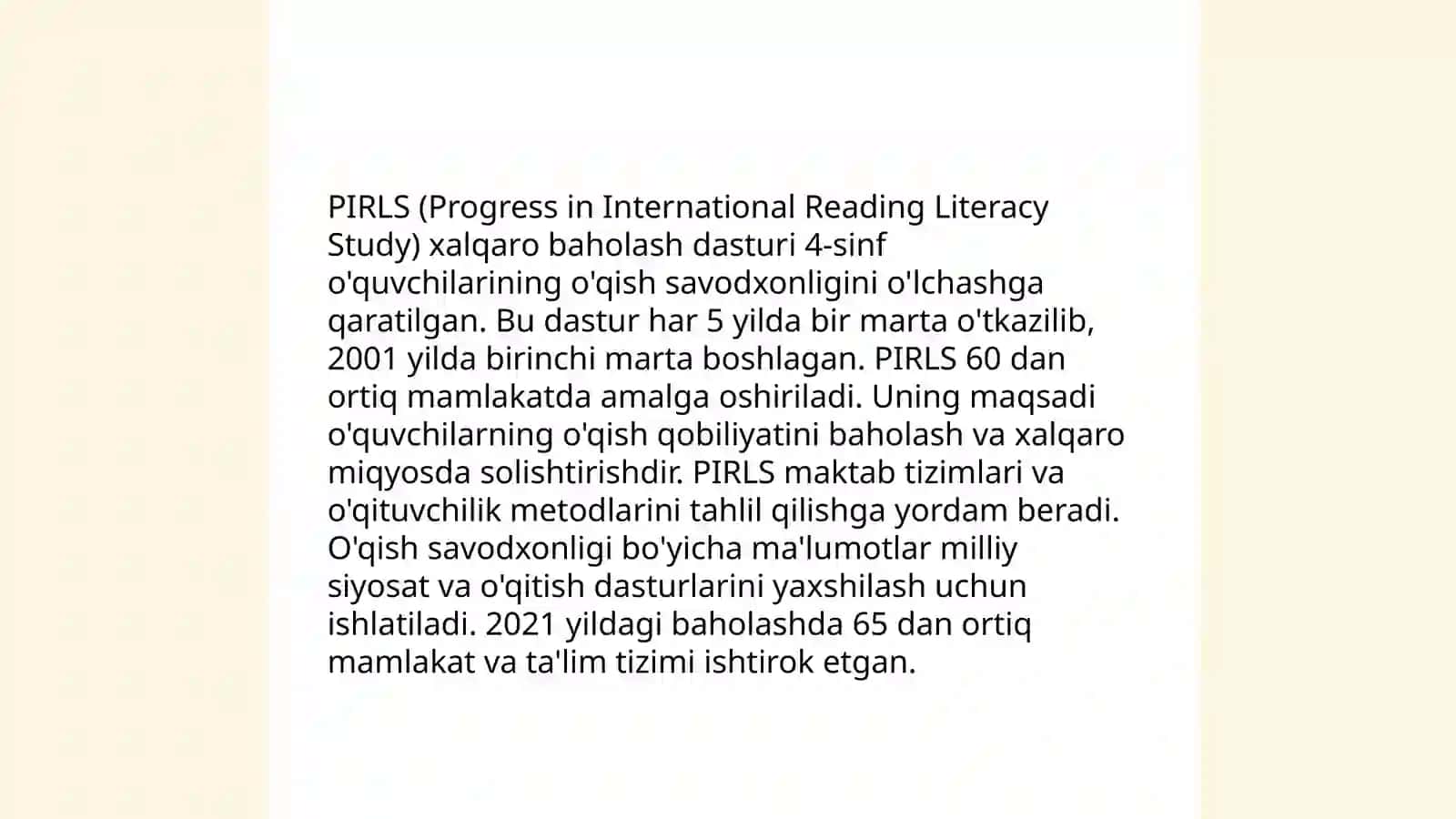 PIRF,TIMSS,PISA xalqaro baholash dasturlariga doir test namunalari bilan tanishtirish 3