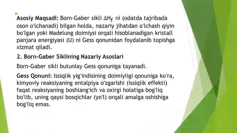 Termokimyoviy jarayonlarda Born- Gaber sikli va uning ahamiyati 3