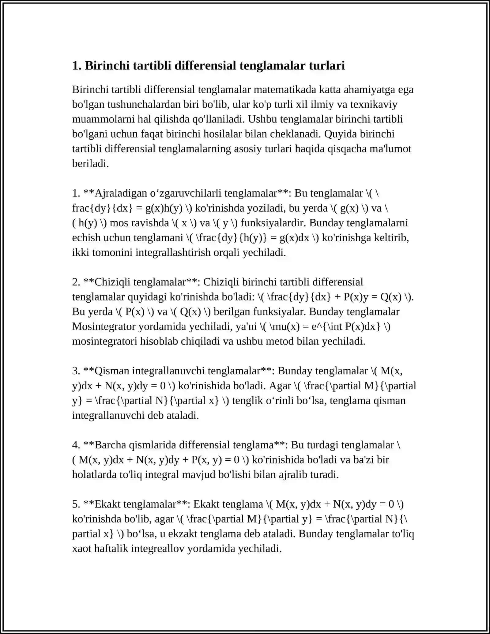 BIRINCHI TARTIBLI CHIZIQLI DIFFERENSIAL TENGLAMA 3
