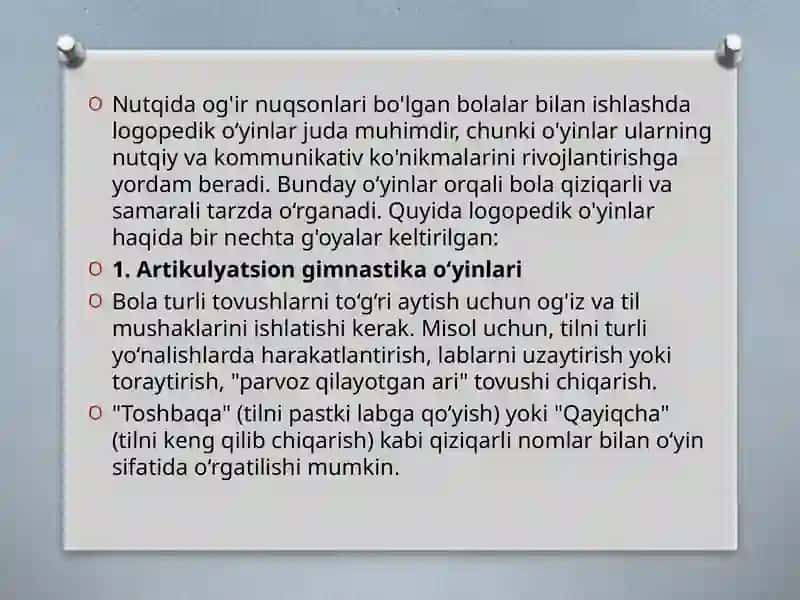 Nutqida og'ir nuqsonlar bo'lgan bolalarga logopedik o'yinlarni tashkil etish 3