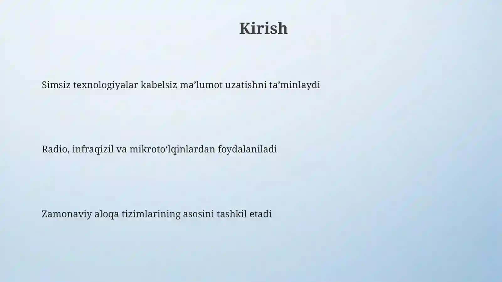 Simsiz texnologiyalar. Simsiz texnologiyalarga yondashuvlar 3