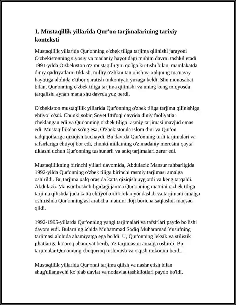 MUSTAQILLIK YILLARIDA QURONNING UZBEK TILIGA TARJIMA QILINISHI 3