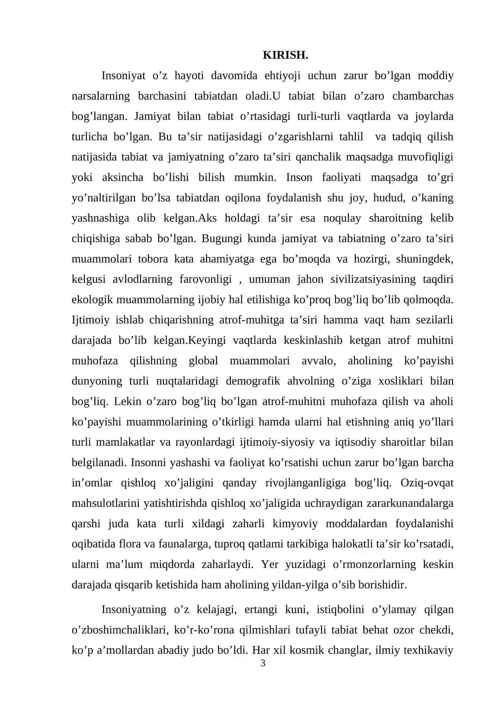 Insoniyatning global muammolari KURS ISHI 3