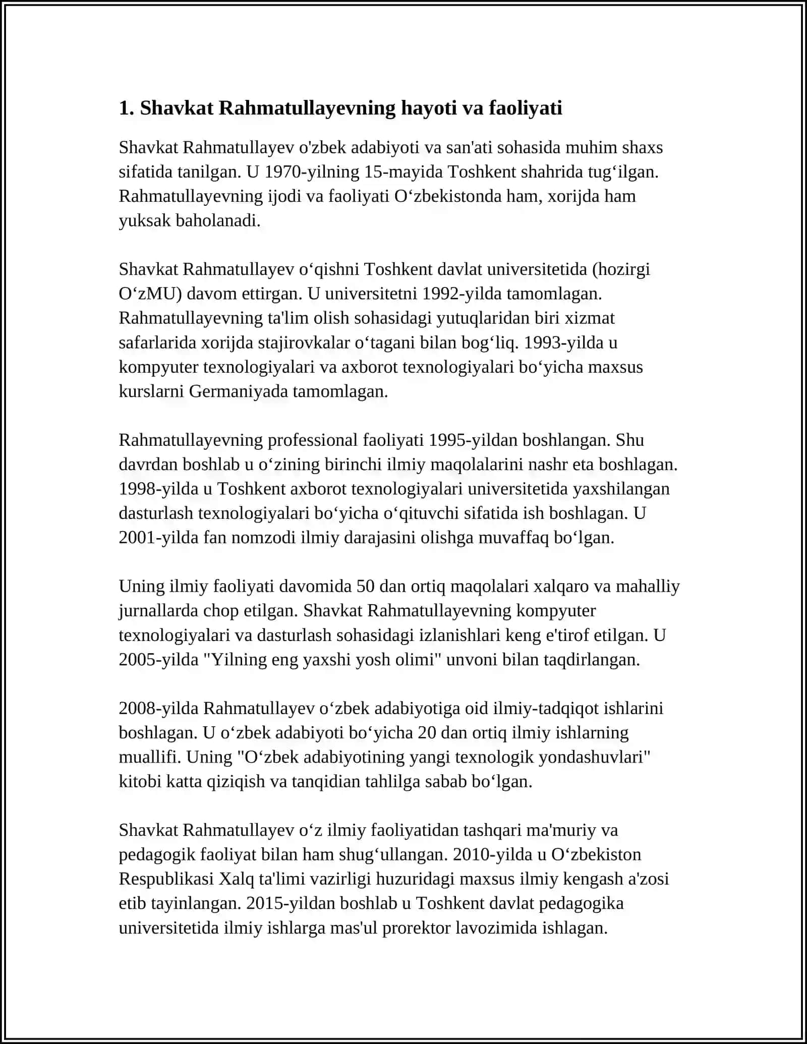 MUSTAQIL ISH TAYYORLASH. OʻZBEKISTON TILSHUNOSLIGIGA HISSA QOʻSHGAN SHAVKAT RAHMATULLAYEV HAQIDA 3
