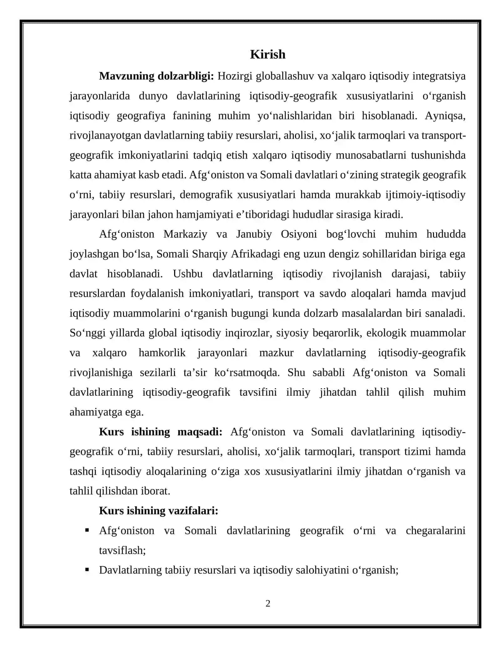 Afg’oniston va Somali davlatlariga iqtisodiy geografik tavsif 3