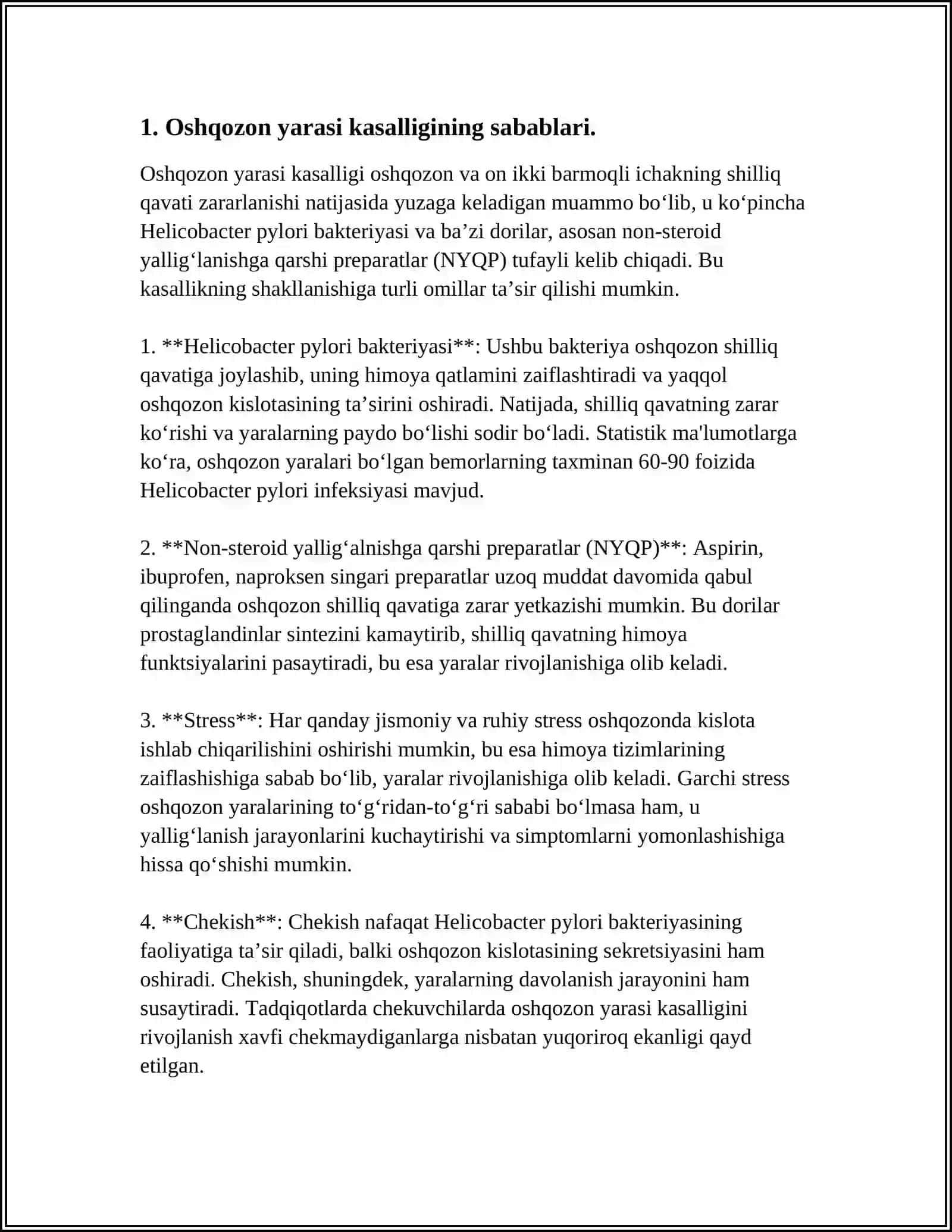 OSHQOZON YARASI KASALLIGI: ETIOLIGIYASI VA PATOGENEZIDAGI ZAMONAVIY ASPEKTLAR 3