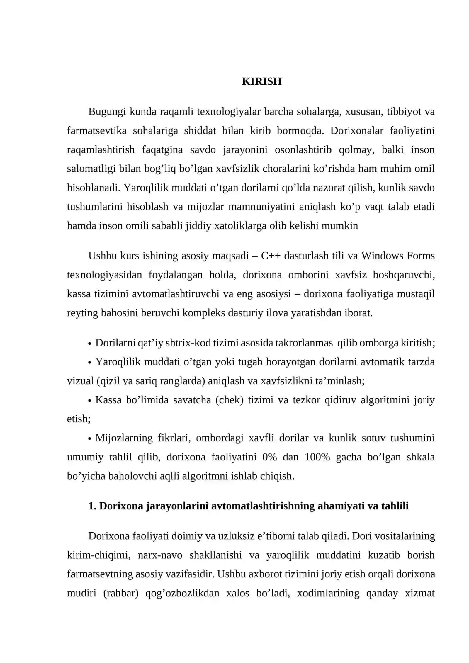 Visual Studio muhitida c++ dasturash tili va windows forms texnologiyasi orqali "Dorixona faoliyati uchun dastur ilovasini yaratish"" 3
