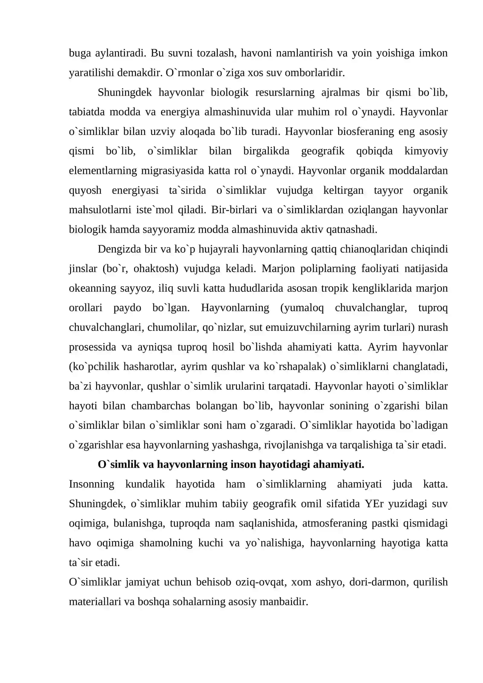 O`simlik va hayvonot olamining sayyoramizdagi o`rni 3