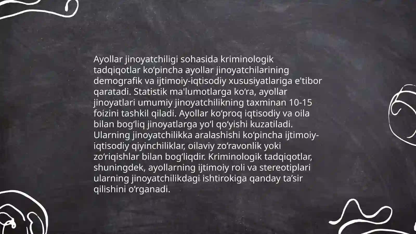 Ayollar jinoyatchiligi kriminologik tavsifi haqida slayd 3