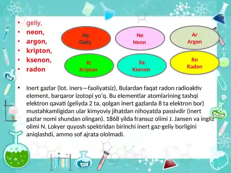 Davriy sistemaning sakkizinchi asosiy guruhcha elementlarining umumiy xarakteristikasi 3