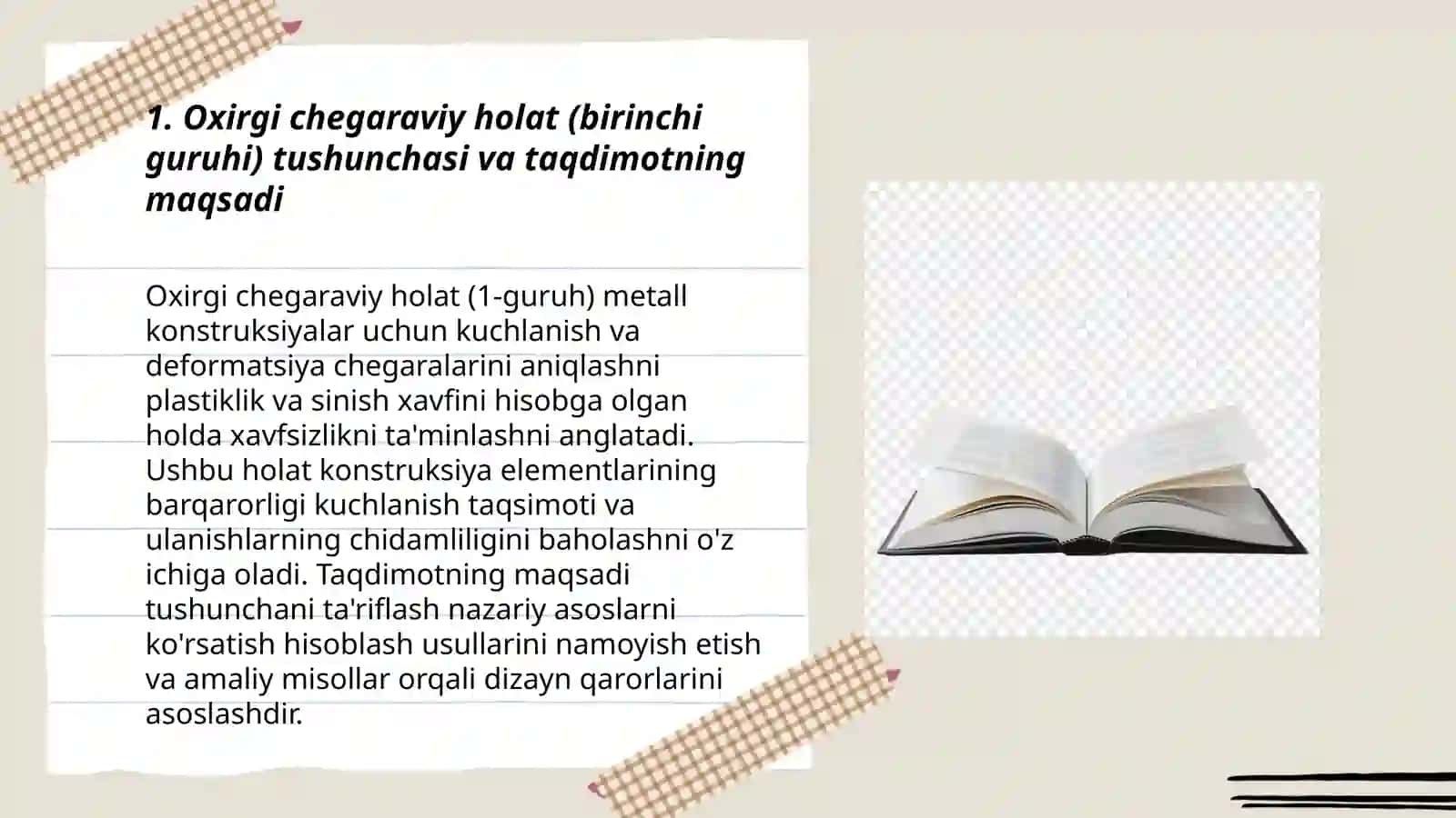 Metall konstruksiyalarini chegaraviy holatning birinchi guruhi bo'yicha hisoblash 3