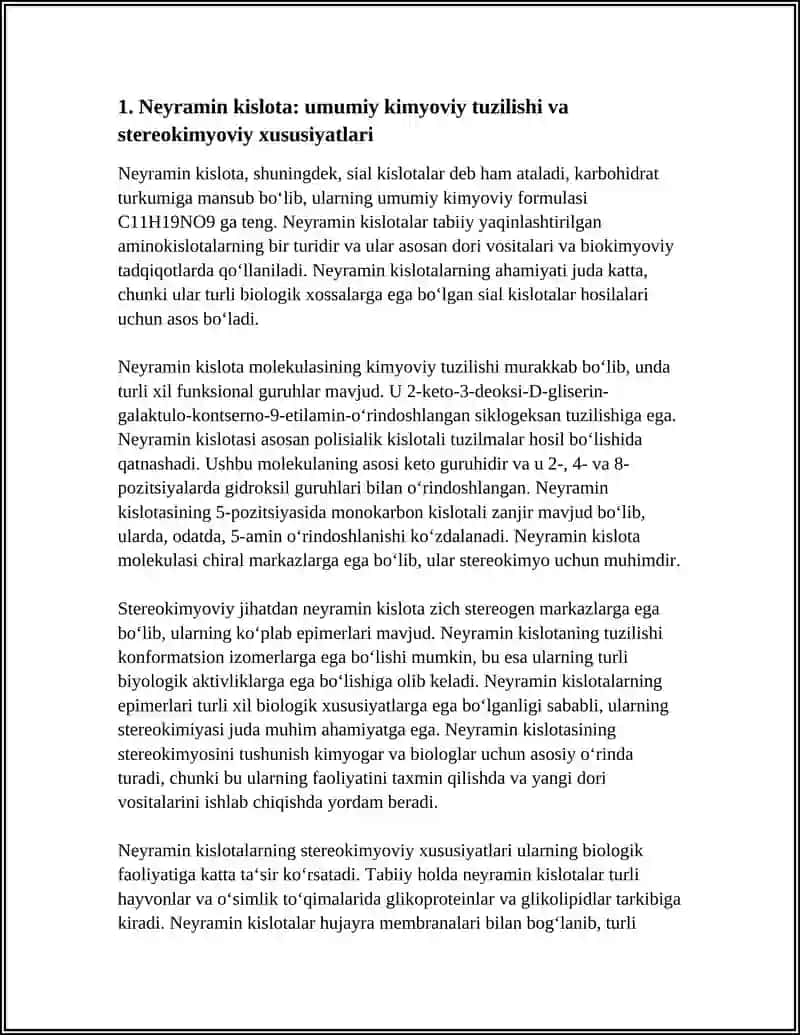 Neyramin kislota va uning hosilalarining tuzilishi va biologik xossalari 3
