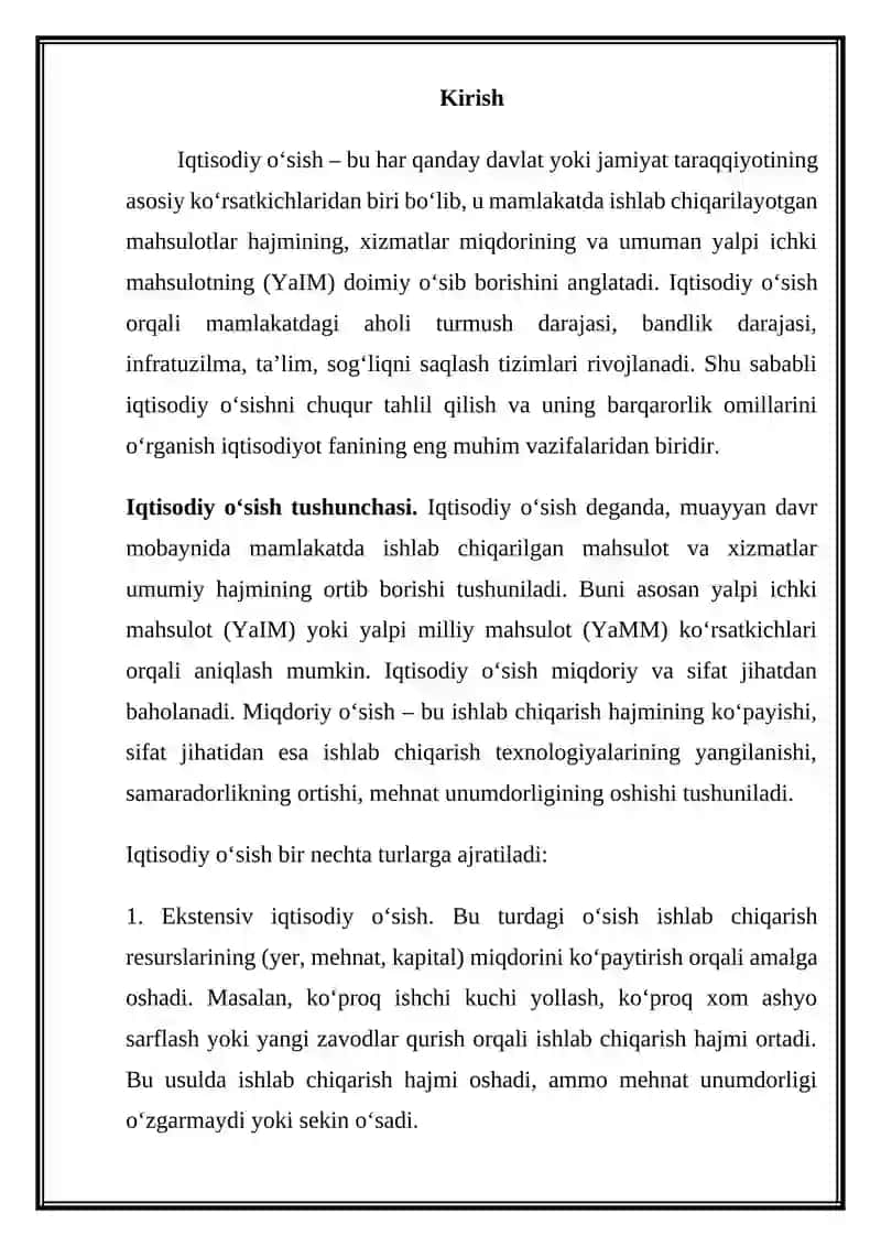 Iqtisodiy o‘sish tushunchasi, turlari va barqaror o‘sish omillari 3