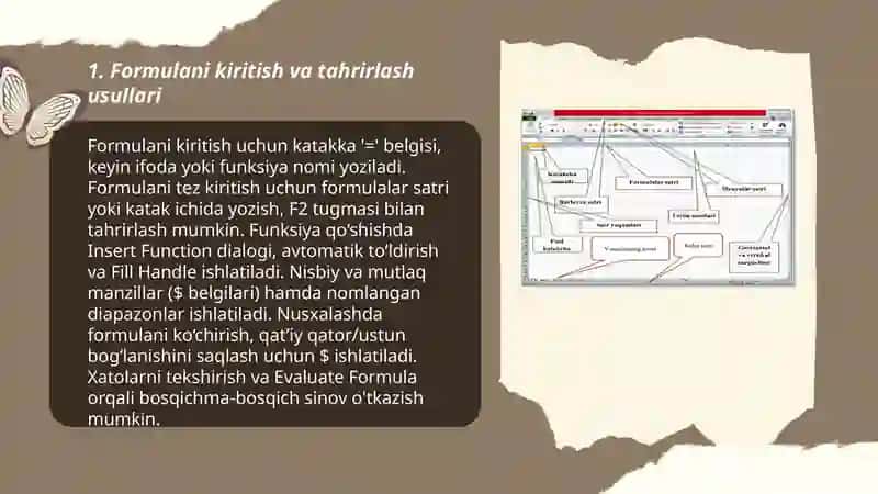 Formulani kiritish. Elektron jadvalni sinovdan o‘tkazish. 3