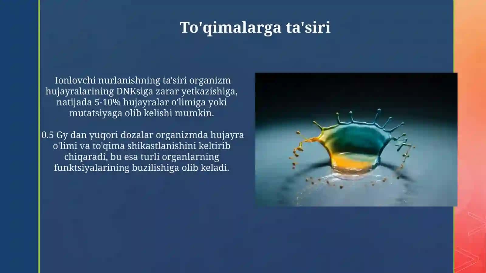 Ionlantiruvchi nurlarning yaxlit organizmlarga taʼsiri 3