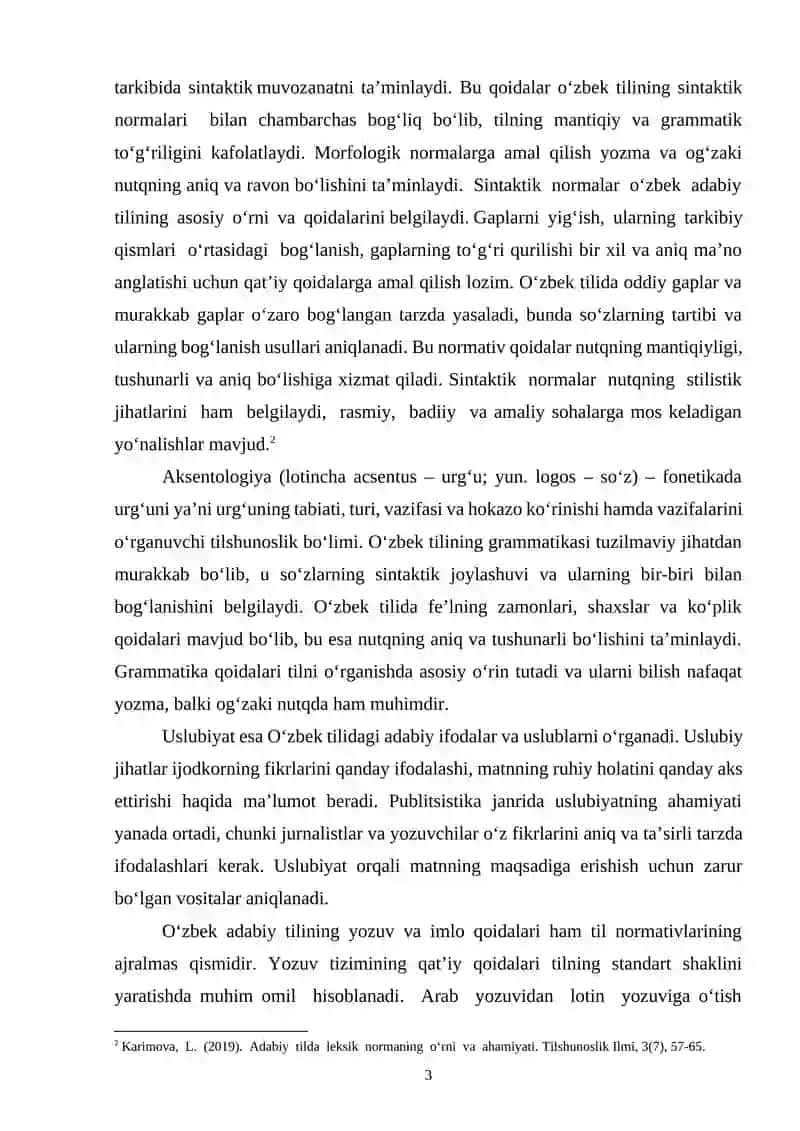 OʻZBEK TILI VA ADABIY NORMALARI, IMLO TALAFUZ, AKSENTALOGIYA SOʻZ YASASH GRAMATIK, USLUBIY. PUBLISTISTIK HAQIDA 3