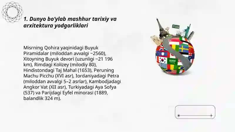 Dunyo bo‘ylab mashhur tarixiy va arxitektura yodgorliklari 3