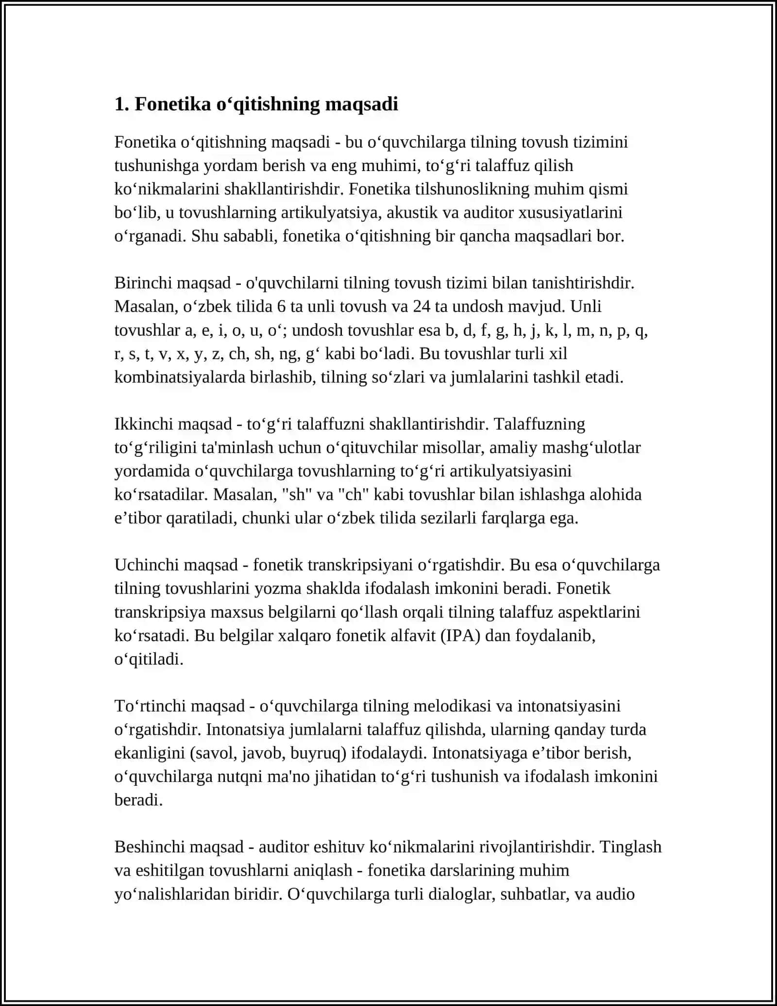Fonetika O’qitishning Maqsadi, Vazifasi va Tamoyillari 3