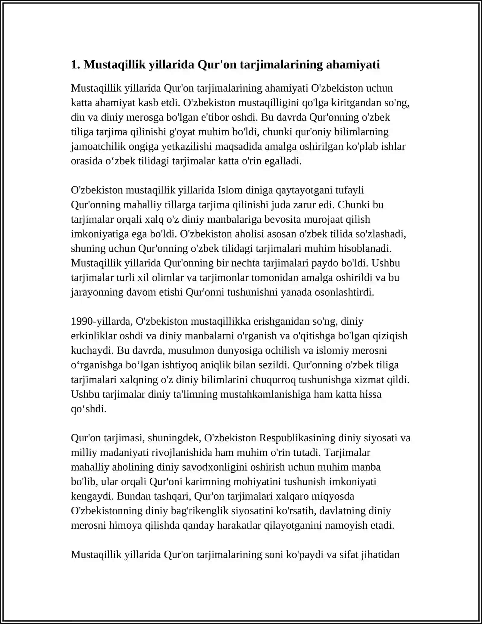 MUSTAQILLIK YILLARIDA QUR’ONNING OZBEK TILIGA TARJIMA QILINISHI VA TAFSIRLARI 3