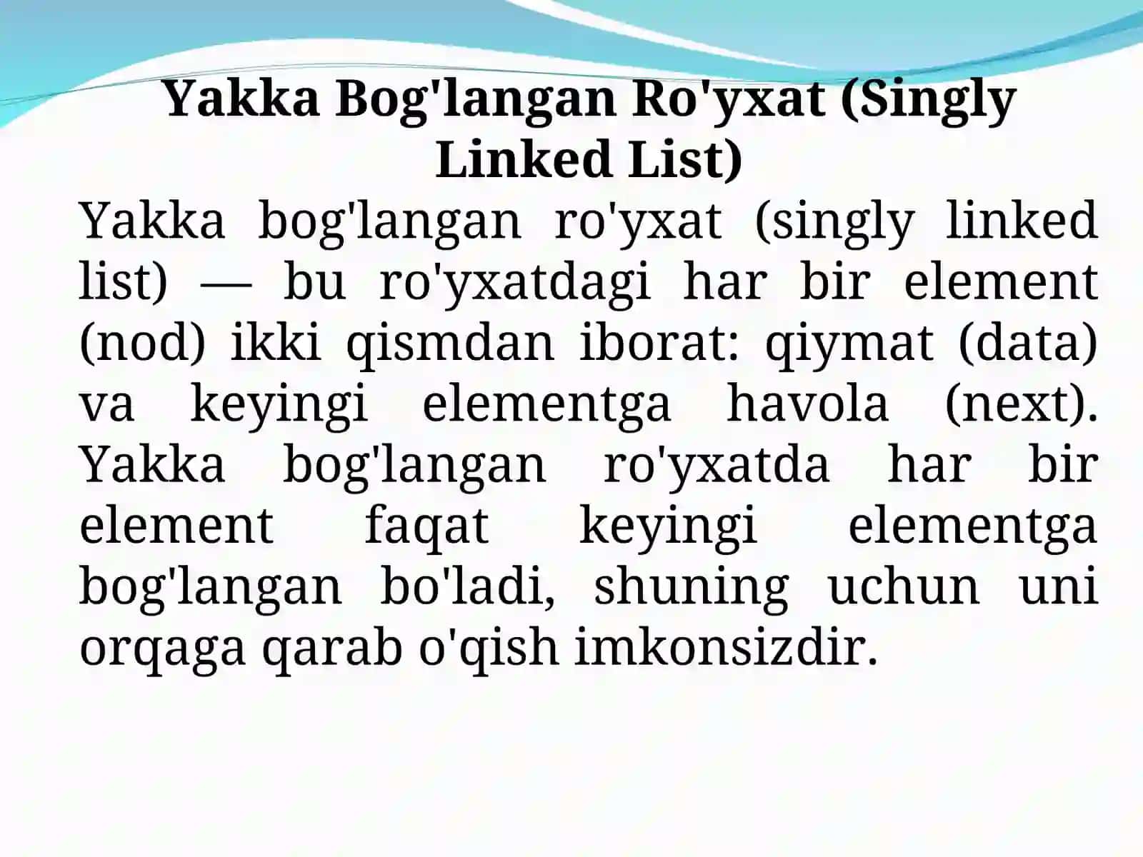 Bog‘langan ro‘yxatlar.  Bog‘langan ro‘yxatlar  – bir bog‘langan va ikki bog‘langan ro‘yxatlar 3