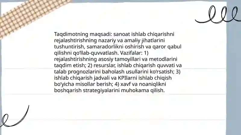 Sanoat ishlap chiqarishini rejalashtirish va bashorat qilish mavzusida taqdimot tayorlash 3