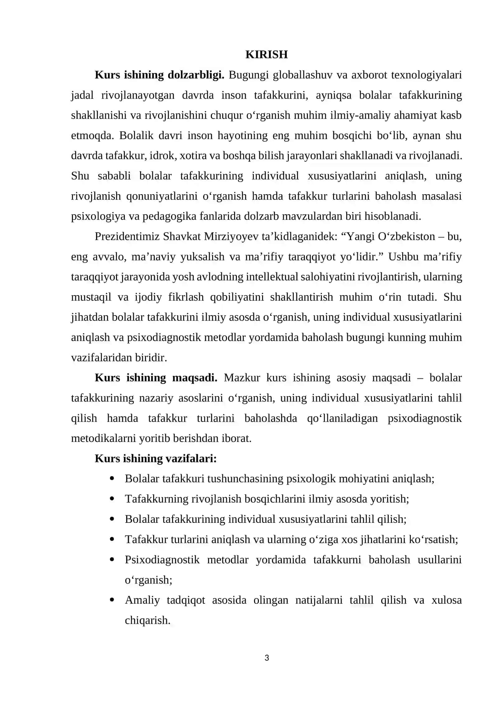 Bolalar tafakkuri va uning individual xususiyatlari hamda tafakkur turini baholash metodikalari kurs ishi 3
