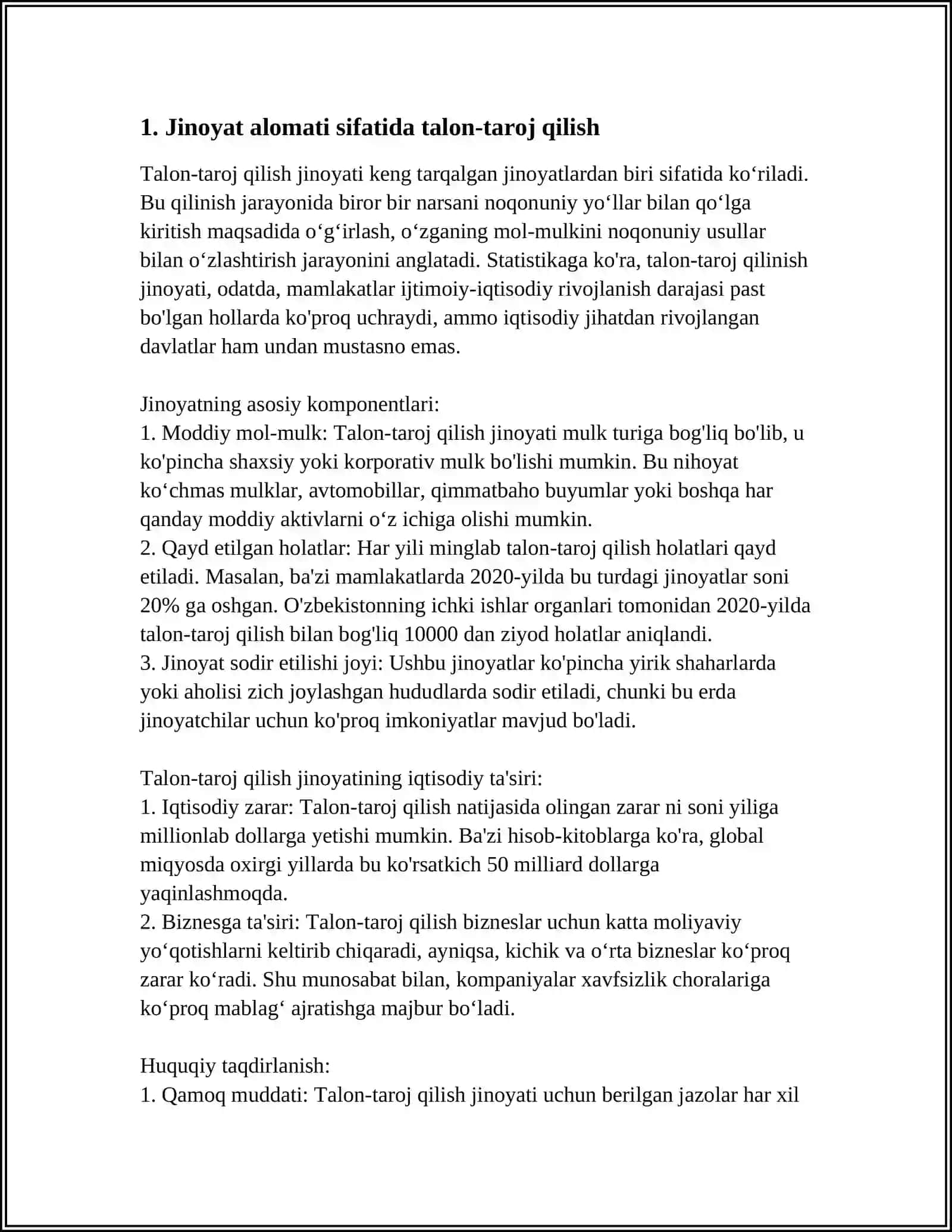 ÓZGALAR MOL MULKINI TALON TAROJ QILISH KIRMINALISTIKA 3