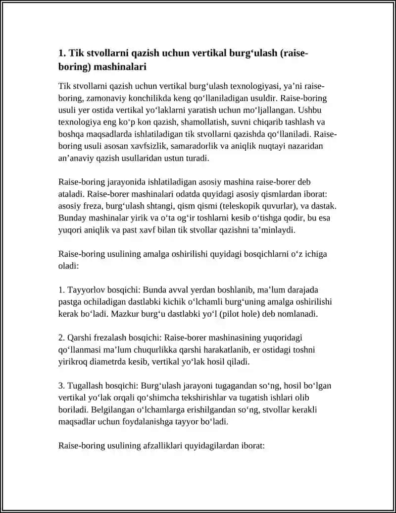 Tik stvollarni qazish uchun vertikal burg‘ulash (raise-boring) mashinalari 3