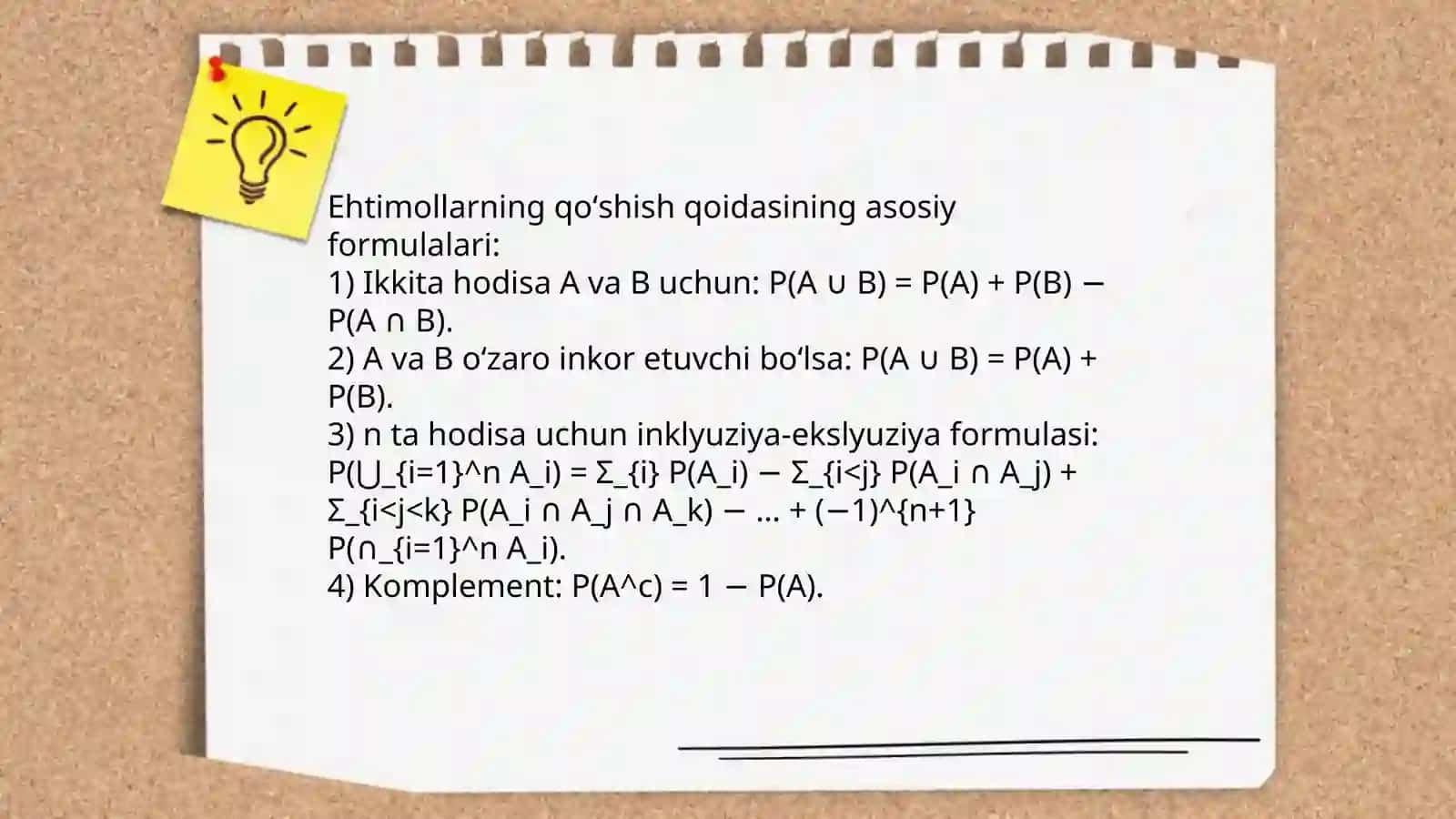 Ehtimollarni qo'shish va ko'paytirish teoremalari 3