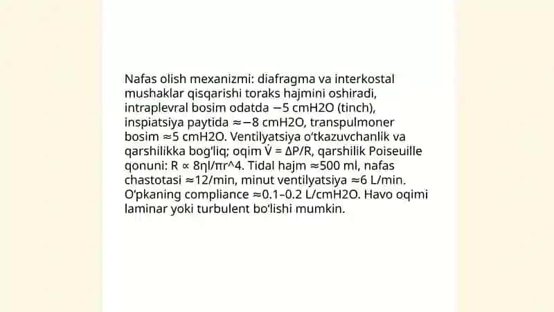 Nafas fiziologiyasi qonda gazlarning tashilishi va o'pkaning tiriklik sig'imi 3