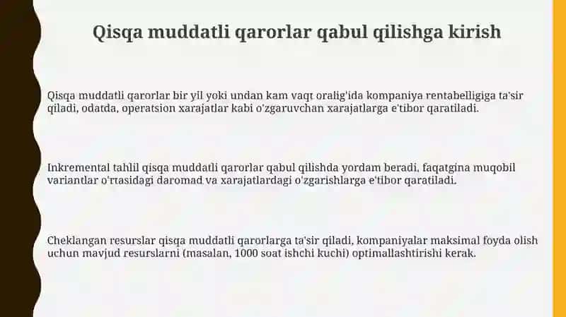 Qisqa muddatli qarorlar qabul qilish 3