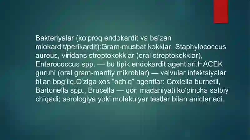 Yurak-qon sistemasiga ta'sir qiluvchi mikroorganizmlar, patogenezi, laboratoriya tashxisi 3