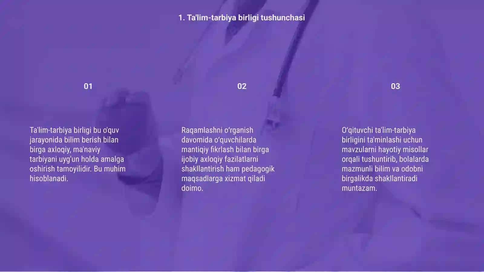 100 ichida raqamlashni oʻrgatish jarayonida ta'lim tarbiya birligi 3